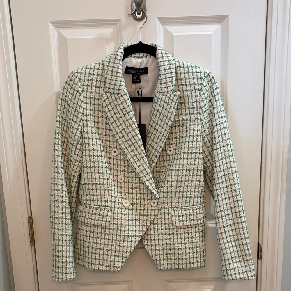 Rachel Zoe Green and White Checkered Blazer